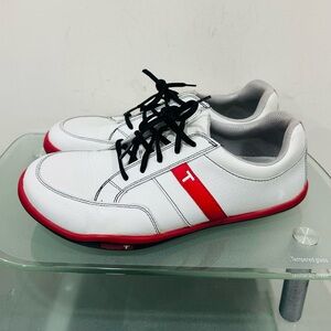 TRUE Linkswear Golf P1 White  Leather Shoes Men Size‎ 10,5 US White Red Stripe